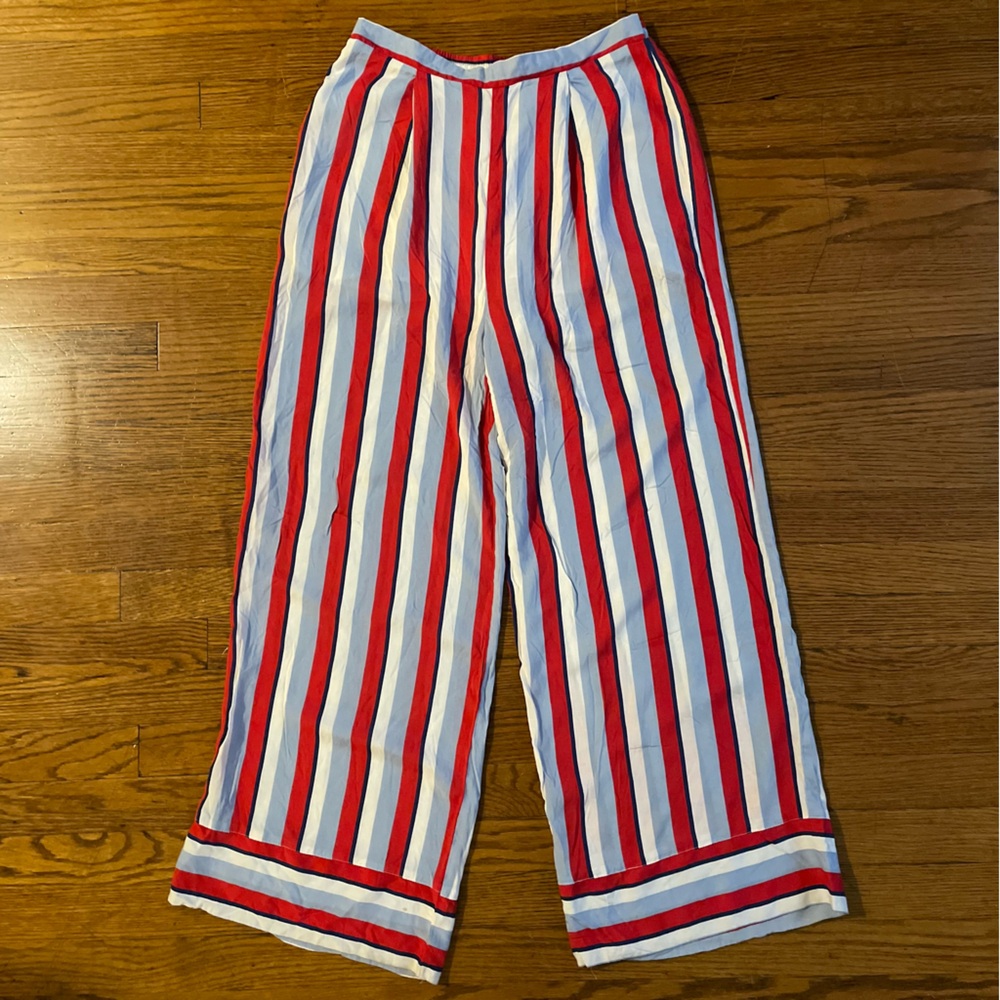 FAVLUX Red and Blue Striped Pleated Pants